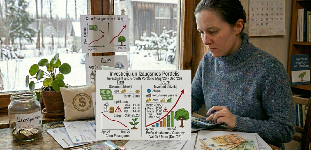 Cilvēks plāno uzkrājumus pensijai ar dokumentiem un kalkulatoru