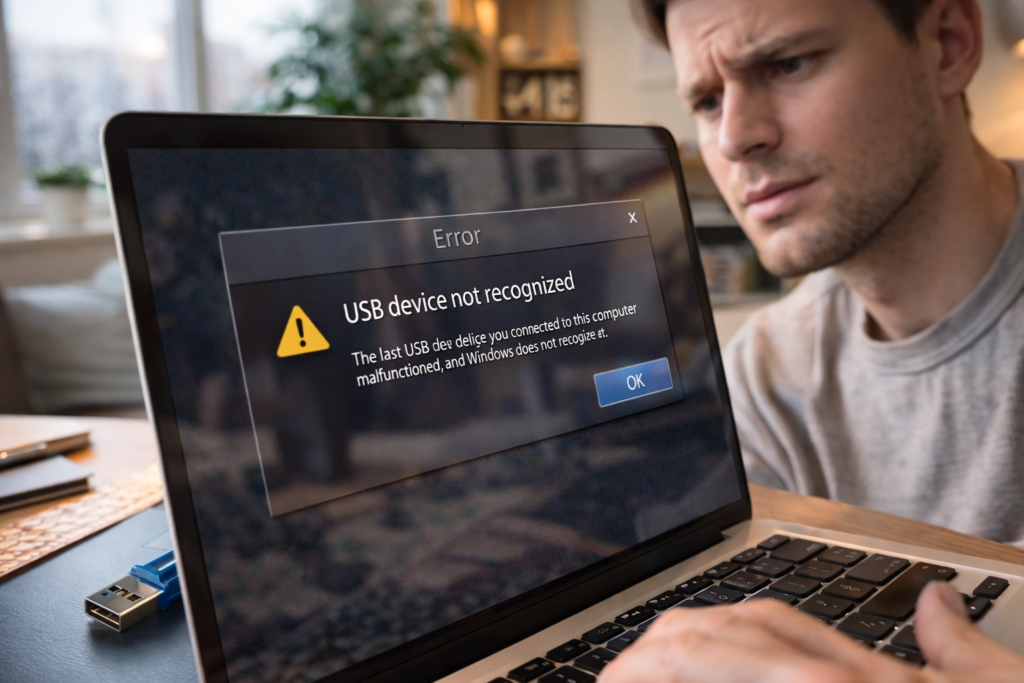 USB zibatmiņa pieslēgta datoram, bet netiek atpazīta
