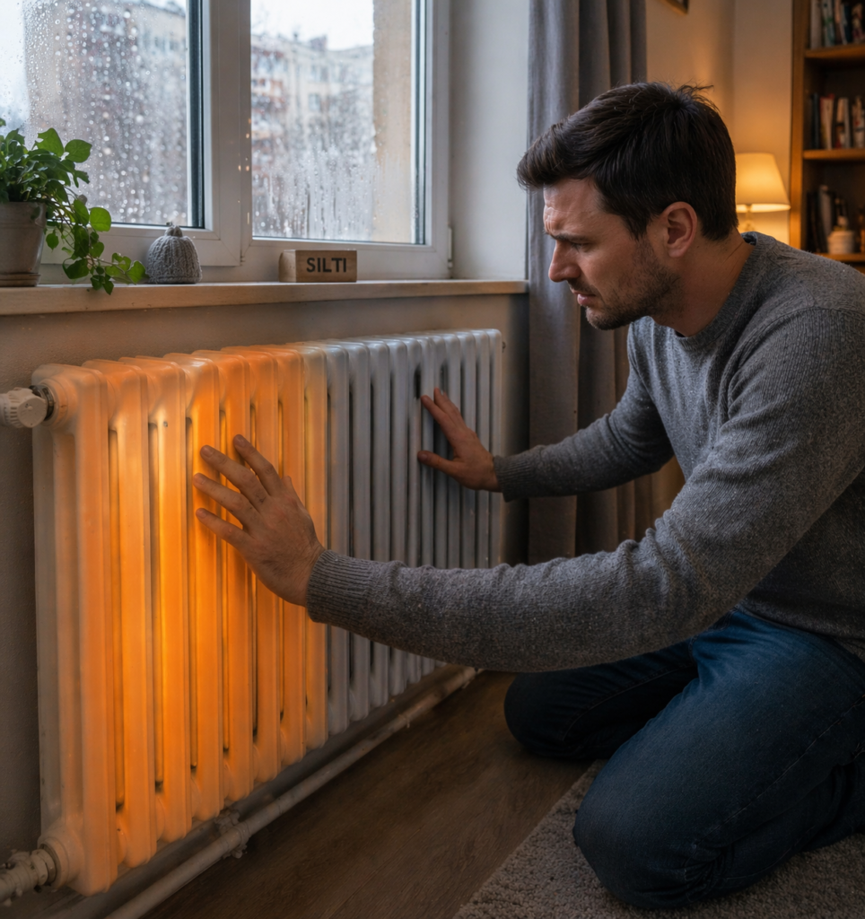 Radiators, kur viena puse ir silta, bet otra auksta